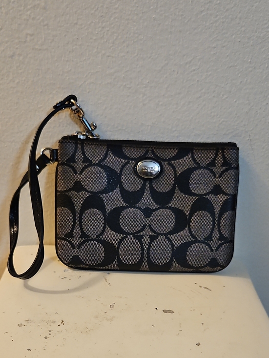 Coach Handbags - Coach Black and Gray Signature Wristlet Pouch